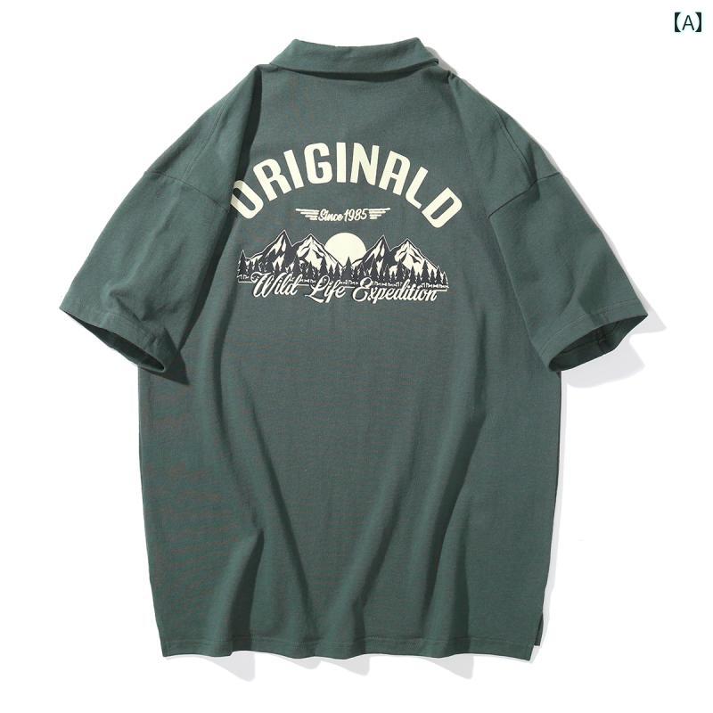 ポロシャツ メンズ メンズ ファッション 夏 半袖 Tシャツ ラウンドネック トップス 大きめサイズ ゆったり カジュアル コットン ウール シンプル