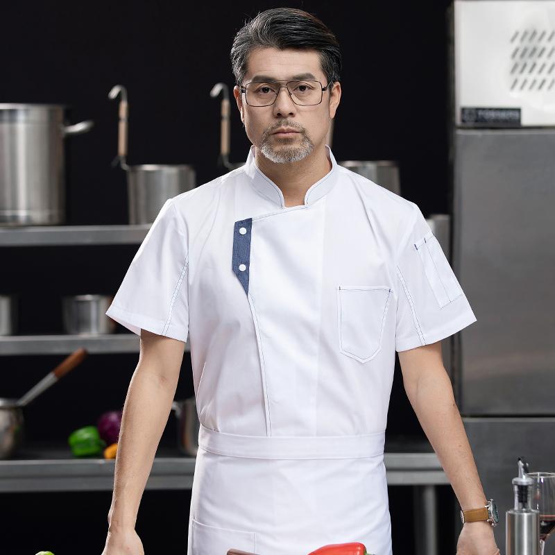 コックコート 厨房衣 メンズ 制服 ユニフォーム シェフ 料理人 パティシエ 作業着 半袖 夏服 ホテル レストラン キッチン ホテル 薄地 通気性