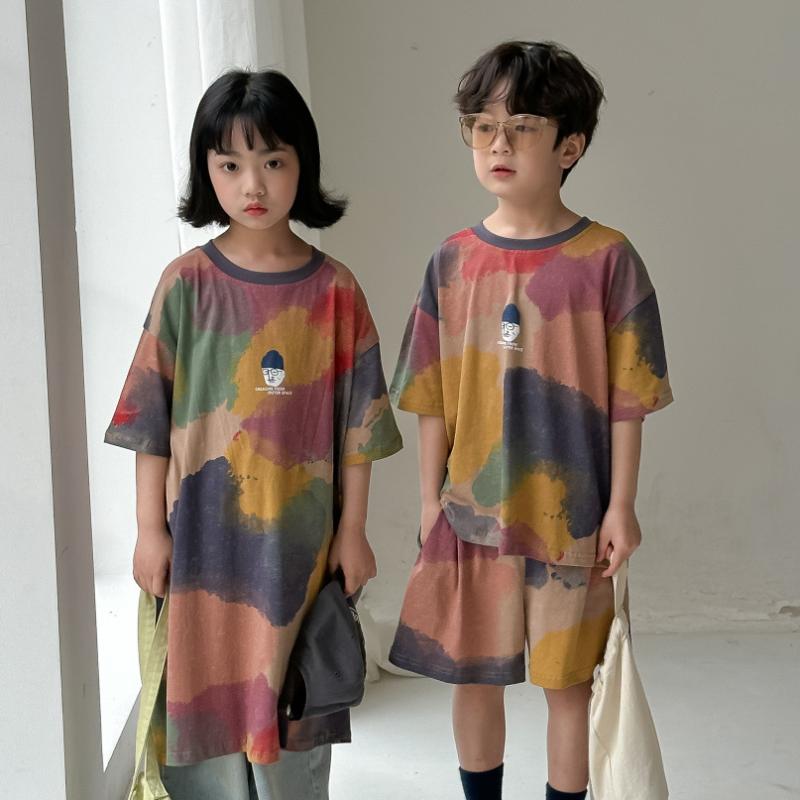 キッズ ロングTシャツ トップス パンツ 夏 薄手 ニット生地 ユニセックス 綿 コットン 男の子 女の子 ズボン シャツ 子供
