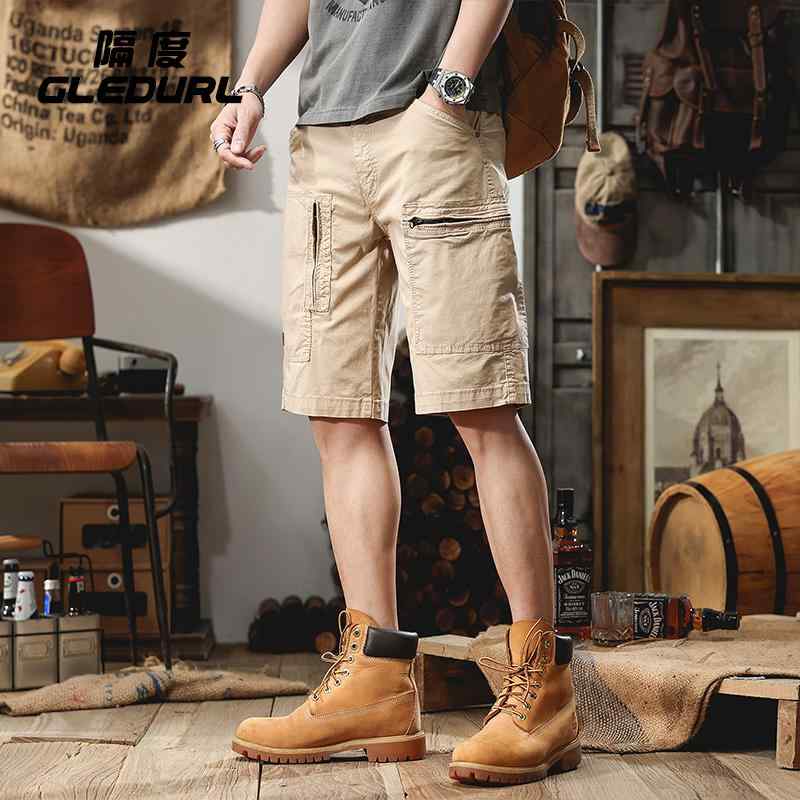 ハーフパンツ メンズ インターバル アメリカン マルチ ポケット カーゴ ショーツ 夏 薄手 膝上 パンツ ストレート レッグ スリム パンツ ストレッチ性 ファッション