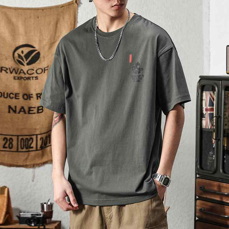 メンズ アメリカン レトロ コットン イン 半袖 Tシャツ 夏 大きめサイズ ハーフスリーブシャツ ラウンドネック ゆったり ファッション