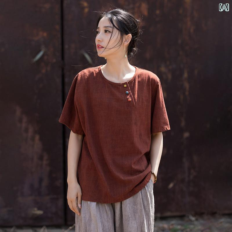 レディース Tシャツ 半袖 チャイナ風 シンプル カジュアル おしゃれ スタイリッシュ きれいめ レディース エスニック ファッション 夏