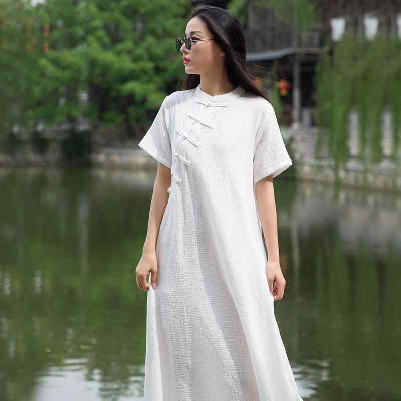 ワンピース エスニック ナチュラル リラックスフィット レディース 婦人服 ドレス チャイナ風 中華風 レトロ 半袖