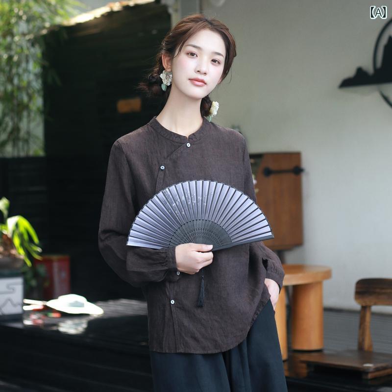 エスニック トップス レディース リネン 唐装 チャイナ風 瞑想服 瞑想服 瞑想服茶師服 伝統 中国 クリニック 作業着 秋服