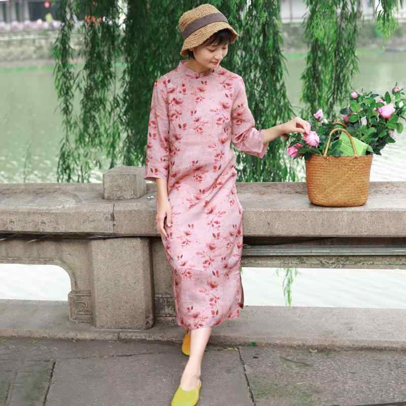 ワンピース エスニック ナチュラル リラックスフィット レディース 婦人服 ドレス チャイナ風 中華風 綿麻 レトロ ゆったり|セキュアデポ