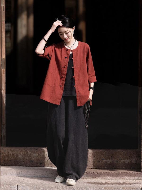 思い入れる服 レディース レディース お上さん服 トップス ティーシャツ ズボン下 ボトムス 瀬戸もの風 レトロ 唐装 仏教 思い入れる セットアップ セットアップ 夏