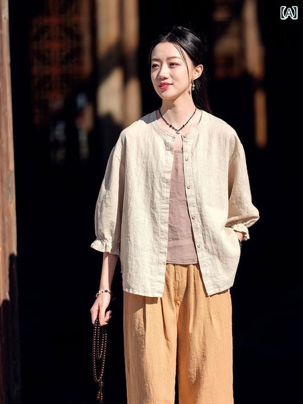 思い入れる服 レディース レディース お上さん服 トップス ティーシャツ ズボン下 ボトムス 瀬戸もの風 レトロ 唐装 仏教 思い入れる セットアップ セットアップ 夏