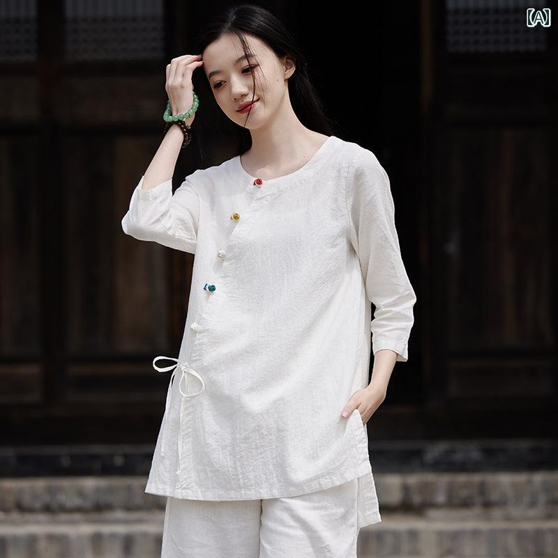 思い入れる服 レディース レディース お上さん服 トップス ティーシャツ ズボン下 ボトムス 瀬戸もの風 レトロ 唐装 仏教 思い入れる セットアップ セットアップ 夏