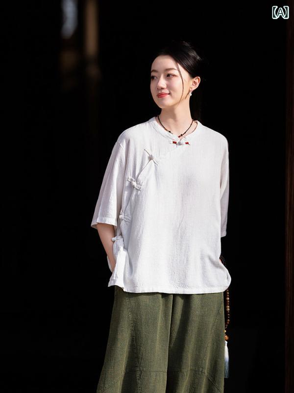 思い入れる服 レディース レディース お上さん服 トップス ティーシャツ ズボン下 ボトムス 瀬戸もの風 レトロ 唐装 仏教 思い入れる セットアップ セットアップ 夏