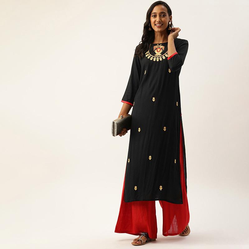 レディース ワンピース エスニックファッション 民族衣装 インド 刺繍 綿 伝統 丈 服 トップス 黒 薄手 エキゾチック ゆったりシルエット｜セキュアデポ