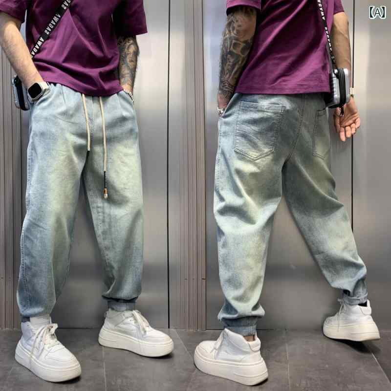 デニム メンズ ブルー ジーンズ レトロ 加工 ダメージ メンズ ストレート ワイドレッグ パンツ シンプル カジュアル さわやか 5,195円