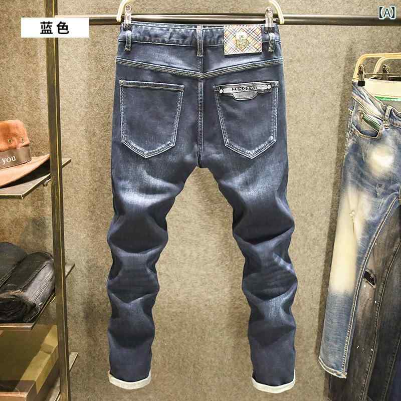 デニムパンツ ファッション ジーンズ メンズ スリム ストレート パンツ オールシーズン ダーク ブルー 快適 ストレッチ メンズ ストレッチ デニム｜セキュアデポ