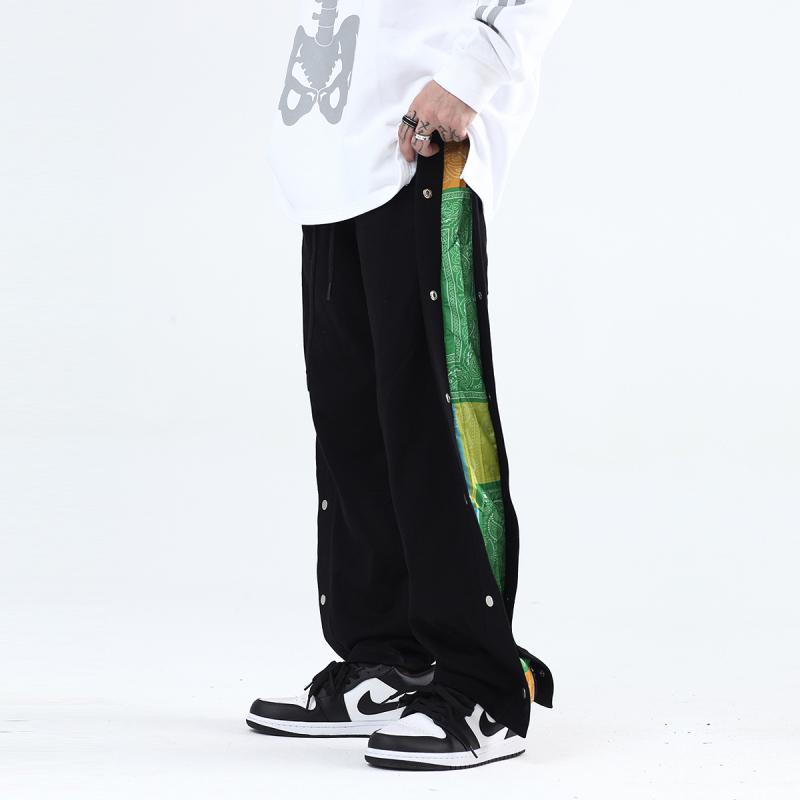 メンズ カジュアル おしゃれ アメリカ ストリート ファッション カシュー フラワー ブレストパンツ ストレート スポーツ パンツ ワイドレッグパンツ