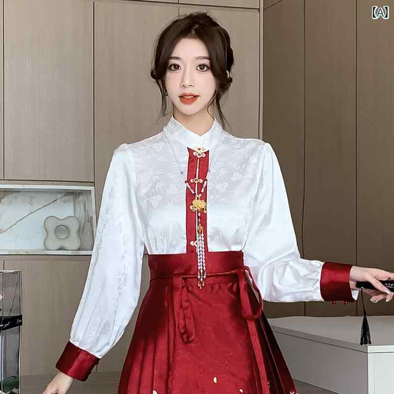 レディース 婦人服 レディース トップス シャツ ブラウス スタンドカラー スカート ロング ボトムス チャイナ風 漢服 春秋