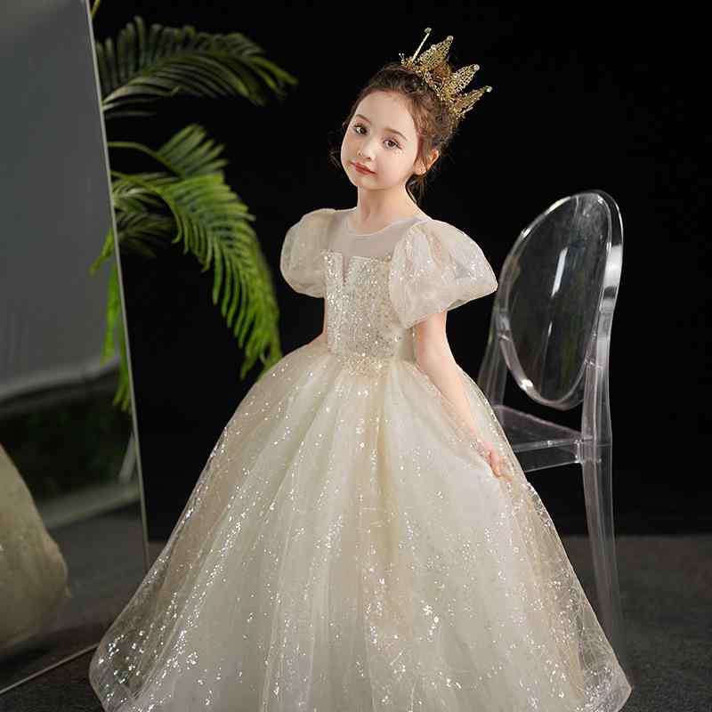 キッズ パフスリーブ バースデー ドレス プリンセス セレモニー かわいい ドレス 豪華感 女の子 お姫様 小花 子供 ウェディング バイオリン ピアノ 誕生日 子供 演奏会