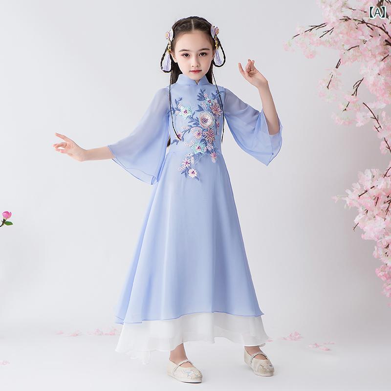 キッズ 韓服 フェアリー チャイナ風 レトロ 衣装 女の子 半袖 中華 少女 チャイナドレス 唐装 パフォーマンス 衣装 オールシーズン適
