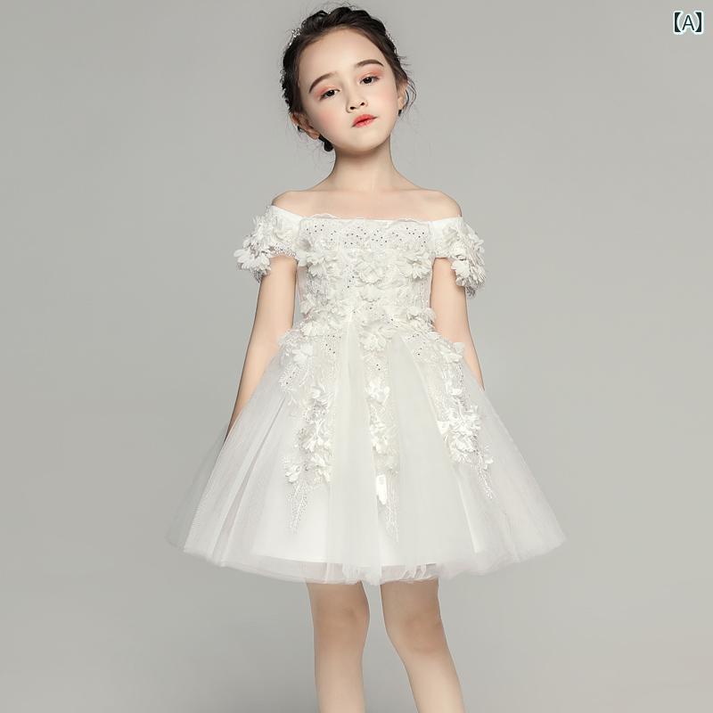 女の子 イブニングドレス プリンセス ドレス キッズ ウェディングドレス ワンショルダー パフォーマンス ステージ ショートドレス ロングドレス 前短く後ろロングドレス バースデードレス ロングテールドレス