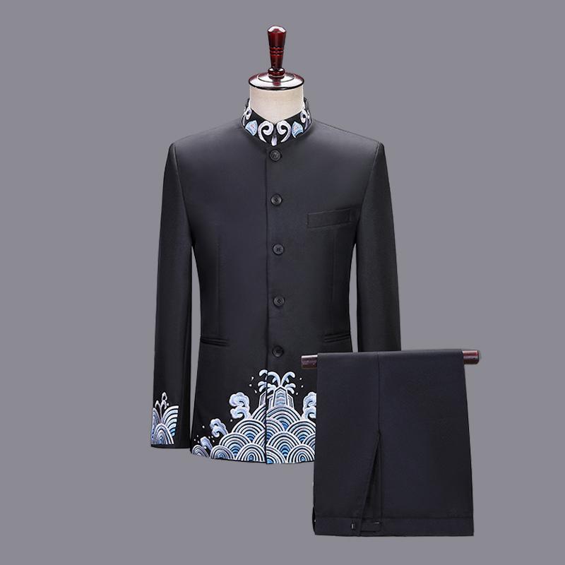 メンズ スーツ 中国 チュニック パフォーマンス 服 コーラス 大人 中国 服 ホスト シンガー ドレス パフォーマンス チャイナ風 紳士服