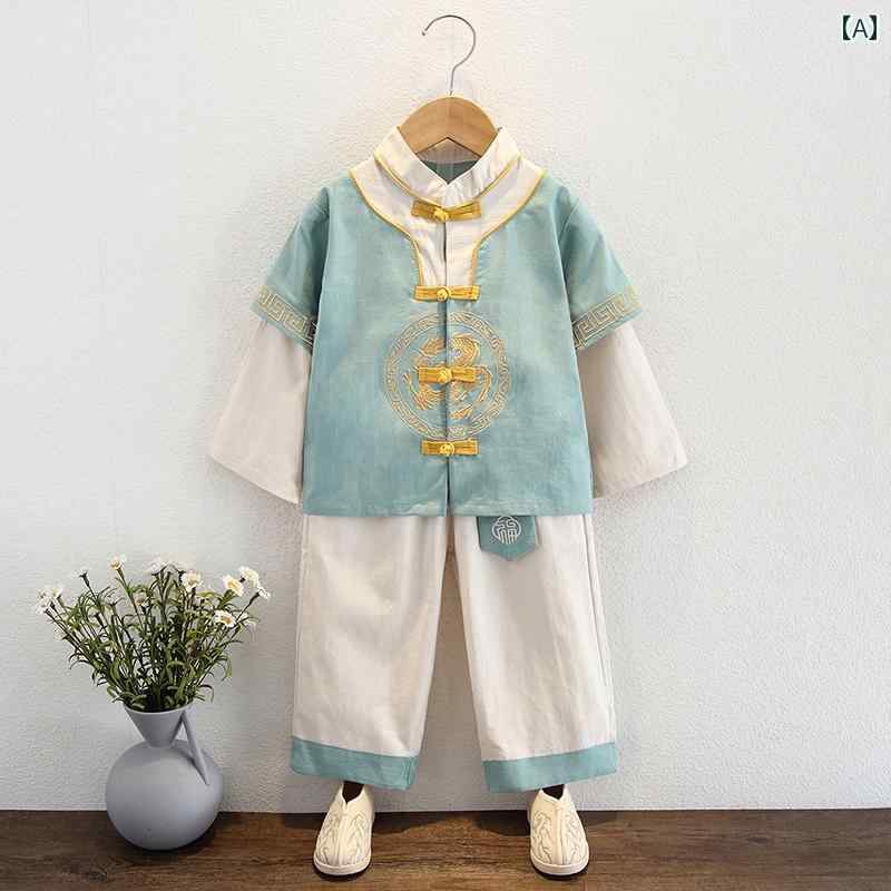 子供服 男の子 漢服 スーツ チャイナ風 パーティー 発表会 お呼ばれ かわいい 民族衣装 春秋 おしゃれ スタイリッシュ キッズ