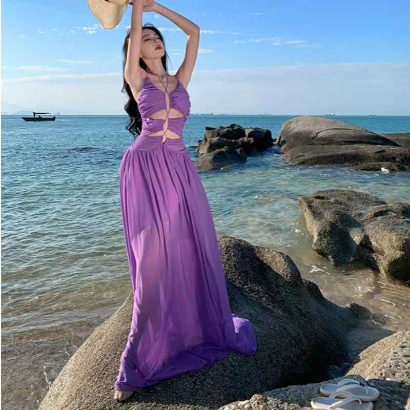 リゾートドレス 夏ドレス ディナードレス ホリデードレス 夏 ロングドレス 休暇 旅行 ヴァカンス 写真撮影 エキゾチック エレガント フェミニン レディース