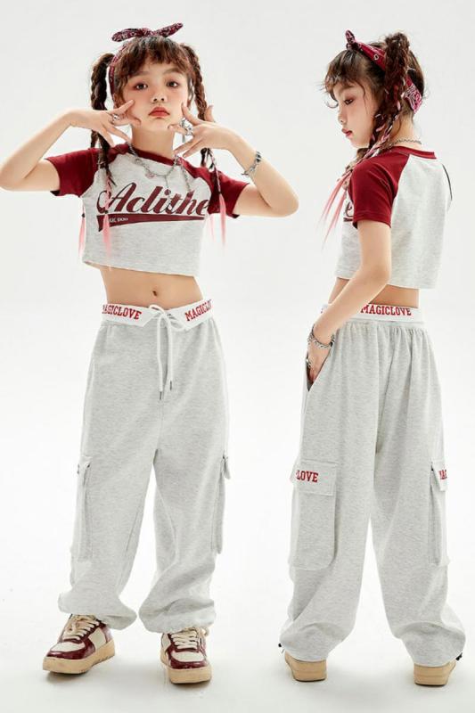 子供服 ヒップホップ パフォーマンス ジャズ ダンスステージ ステージ ストリート 衣装 女の子 練習 キッズ Tシャツ