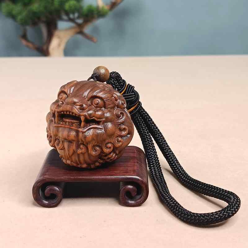 ペンダント 中国風 アクセサリー レトロ 緑 白檀 彫刻 貔貅 ハンドボール 木 文房具 メンズ レディース ポータブル 手