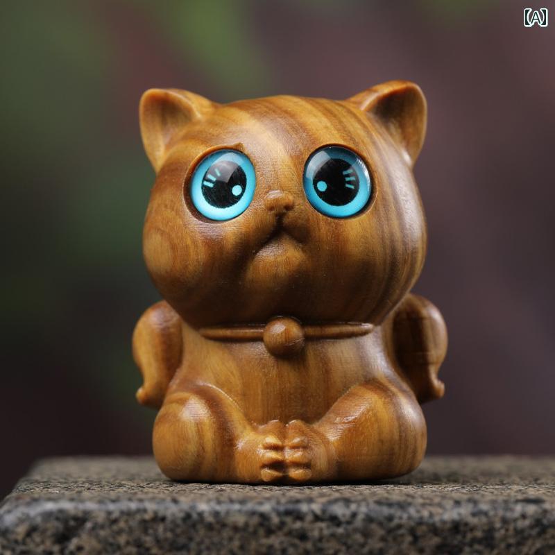 緑白檀 アキンボ猫 小さめ 装飾品 白檀 子猫 デスクトップ 小物 無垢材 かわいい 猫のおもちゃ 文具 玩具 置物 インテリア アイテム 贈り物 キャット