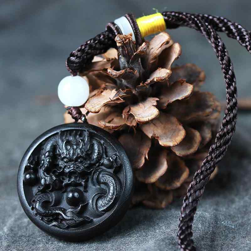 ペンダント 中国風 アクセサリー レトロ 黒白檀 彫刻 ラウンドドラゴン サイン 木 紫 白檀 ハンドル ピース おもちゃ ハンドル ピース ぶら下げ ジュエリー