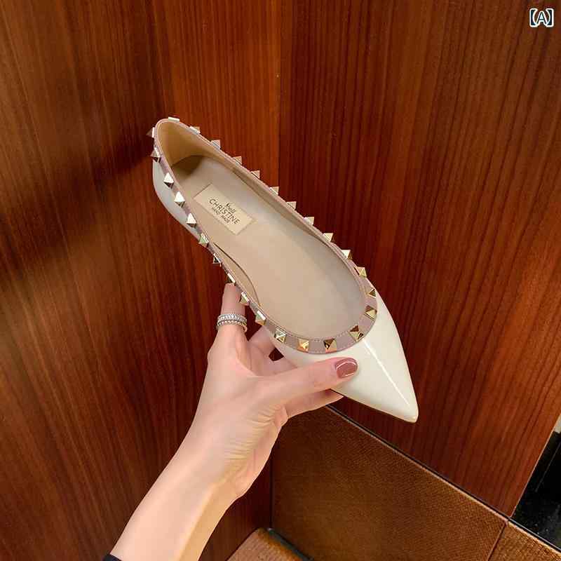 パンプス フラット スタッズ レディース シューズ ファッション シンプル カジュアル レジャー 通勤 通学 デイリー マルチシーン