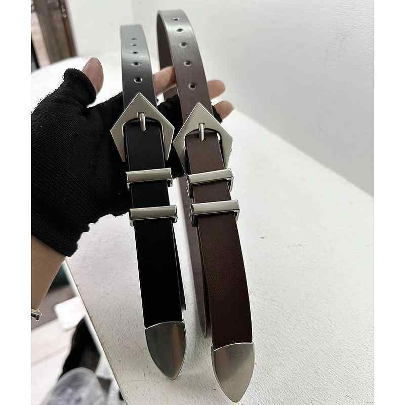 ベルト レトロ 三角 バックル 二層 牛革 ブラック ブラウン レディース ファッション アクセサリー オールシーズン ベルト ウエスト バンド メンズ