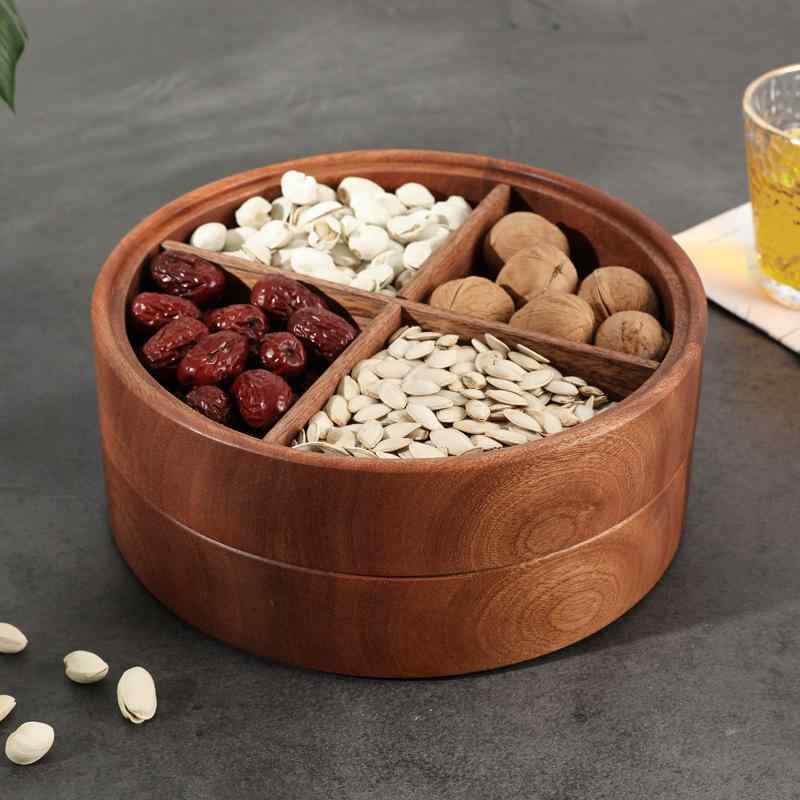スナック トレイ 食品トレイ 小物入れ 無垢材 ドライフルーツ ボックス 入れ物 容器 家庭 丸型 フルーツプレート スナック キャンディ ナッツ ボックス 多層 積み重ね 収納 ボックス