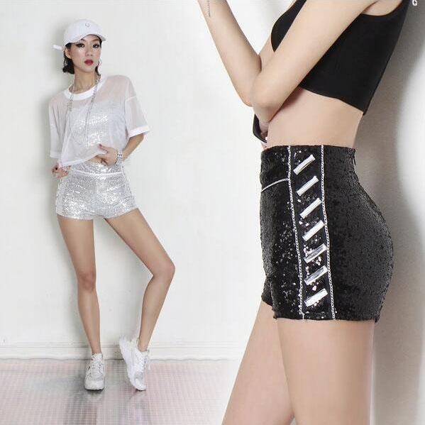 パンツ バラエティ ショー ダンサー スパンコール キラキラ ショーツ ハイウエスト セクシー ジャズ ダンス スリム ショーツ ショートパンツ ストレートパンツ