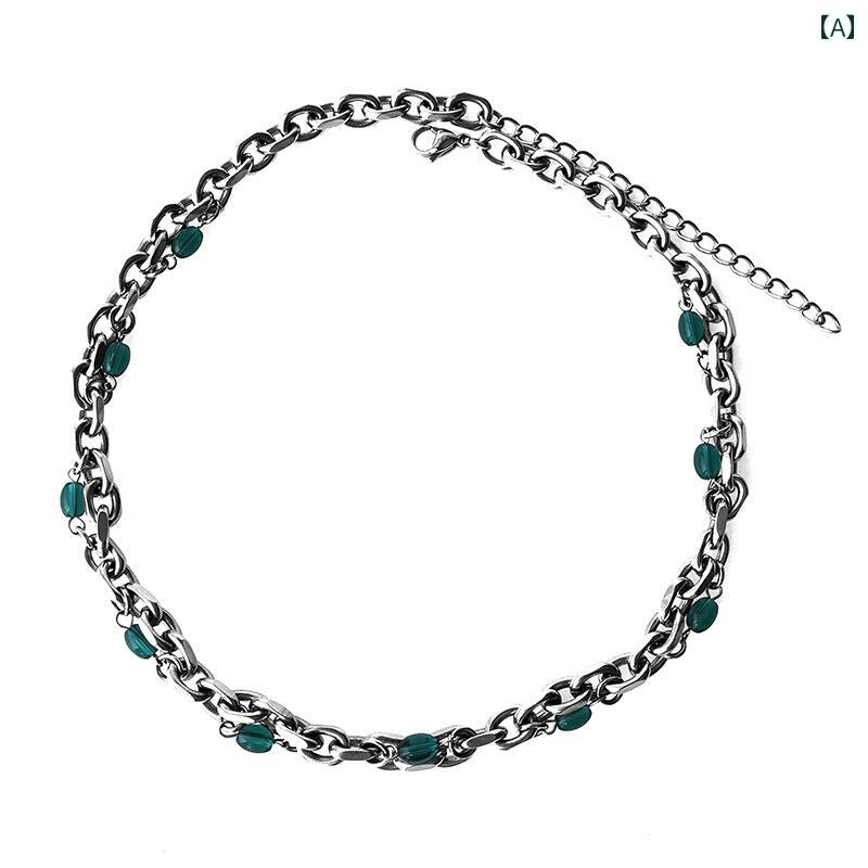 メンズ シルバーネックレス メンズ シンプル エレガント ハンギンググリーン アクセサリー ワンポイント ファッション ペンダント ストーン チタン