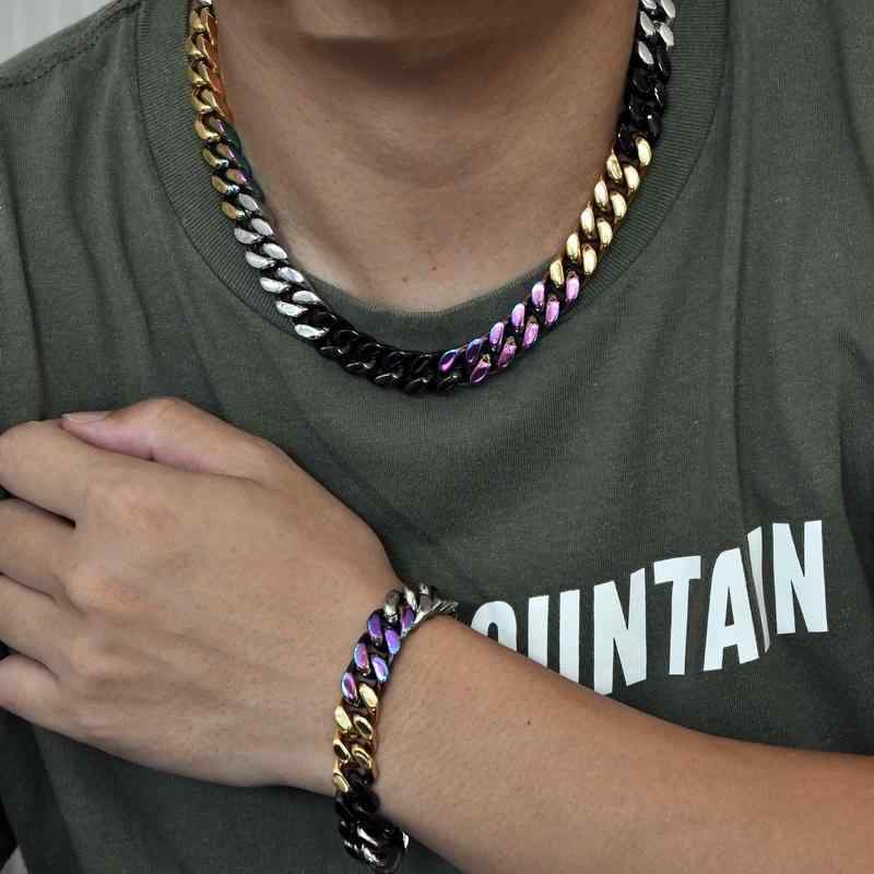 ネックレス HIPHOP ジュエリー ユニセックス ヒップホップ 立体 裁断 カラフル キューバ チェーン チタン鋼 ブレスレット 個性｜セキュアデポ 6,322円