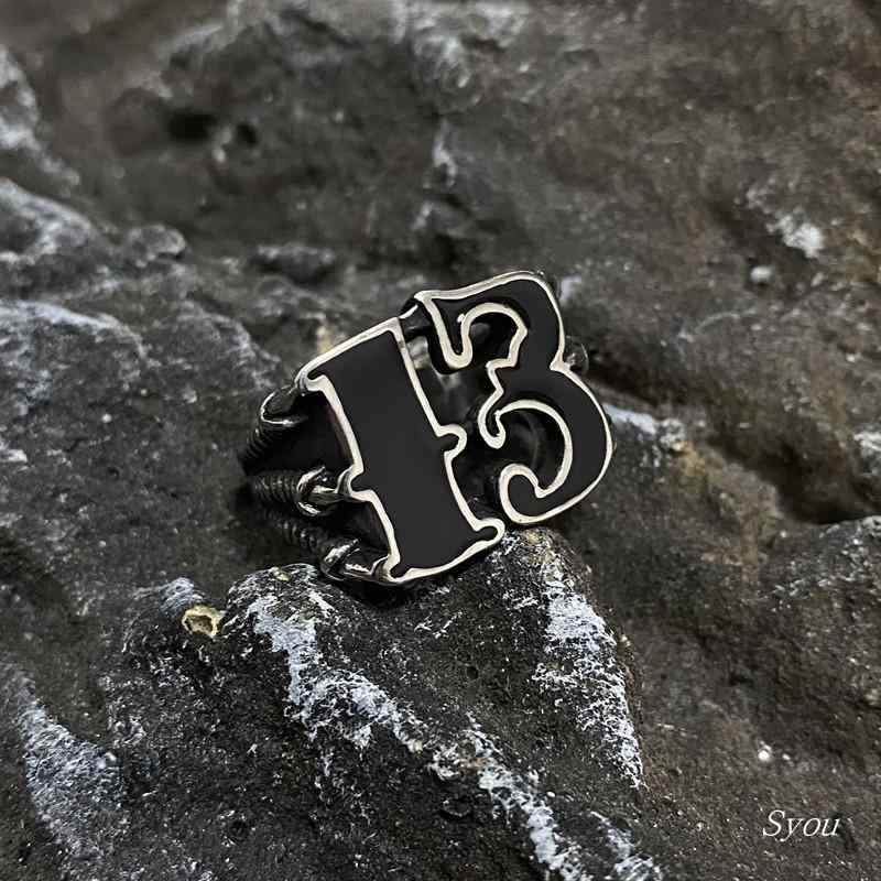 指輪 個性 13 デジタル チタン鋼 リング アメリカ メタル パンク メンズ ダーク ジュエリー レトロ アクセサリー