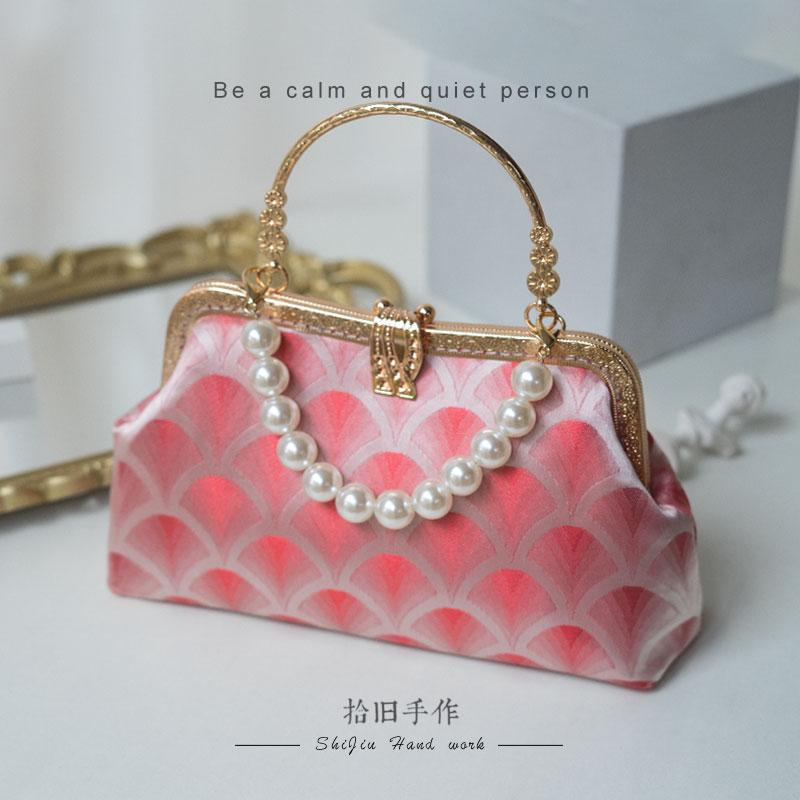 ハンドバック 今めかしい ぴかぴか光る輪っか 中華 レトロ レディース 刺しゅう ジャカード パール 口 ゴールド 御徒面子 瀬戸もの 御徒面子 差し交わす 上半身御徒面子