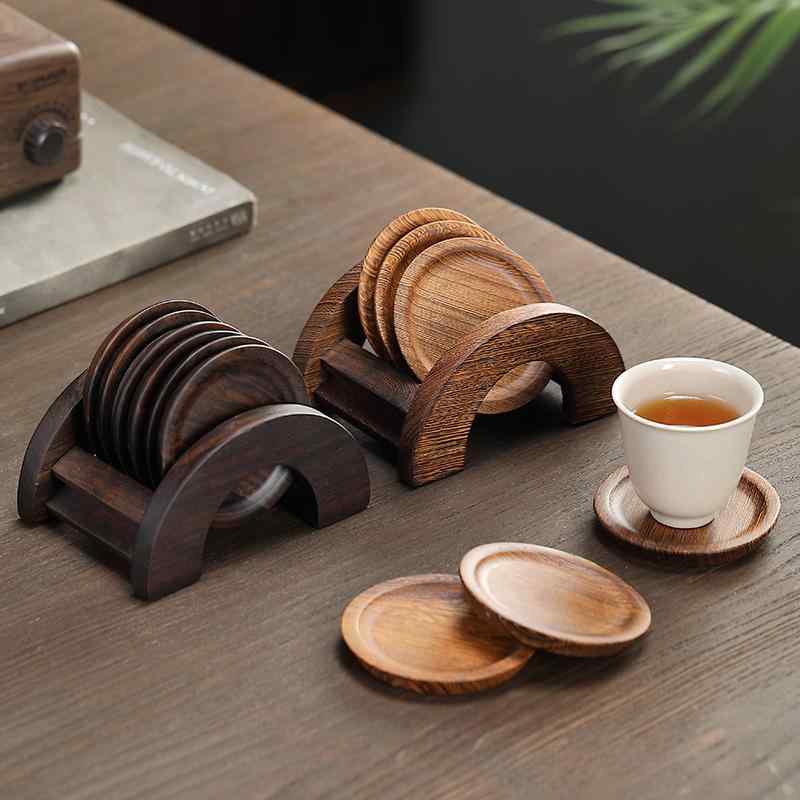 コースター ティーマット ソーサー 茶たく ラウンド 木 中国 パッド カンフー 茶道 セット 橋形 おもてし シンプル