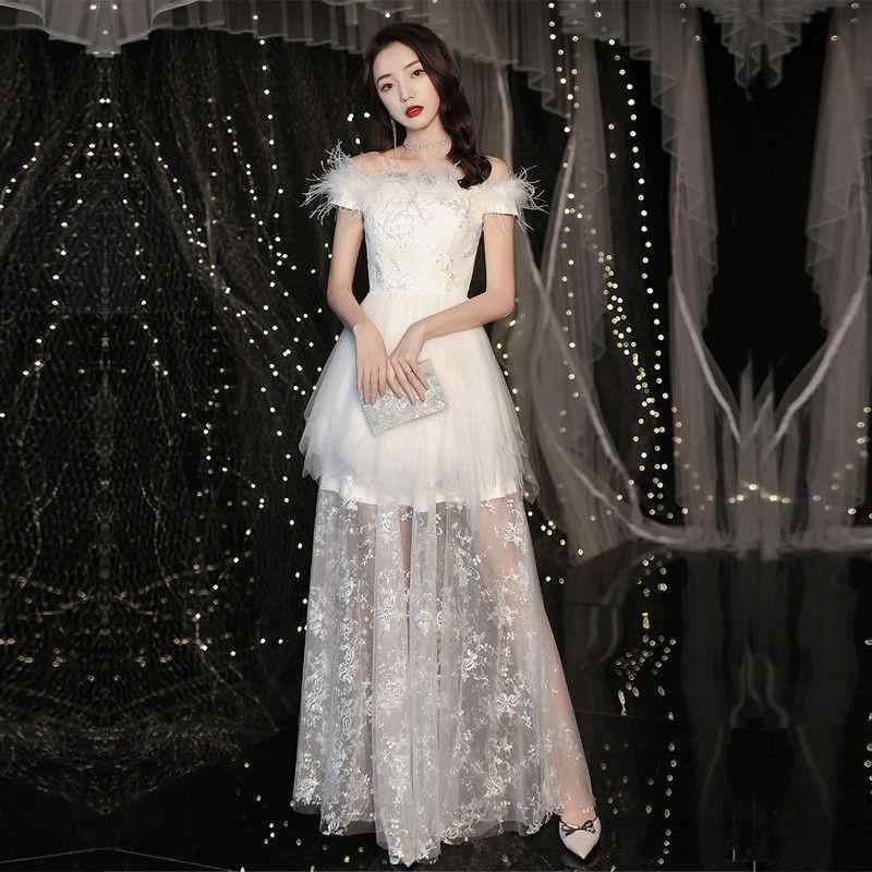 ロング ドレス レディース 白 イブニングドレス パーティー チューブ トップ ワンショルダー ライト 豪華感 フェアリー ロングスカート