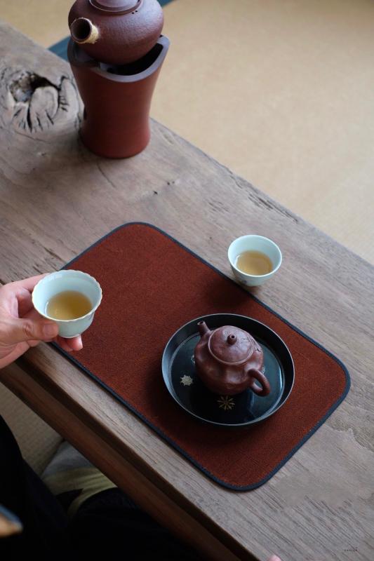ランチョンマット ティーマット おしゃれ レトロ 古 布 柿渋染め マット 収納 茶道具 ティーテーブル コースター 緑茶 紅茶 抹茶 茶道 クロス