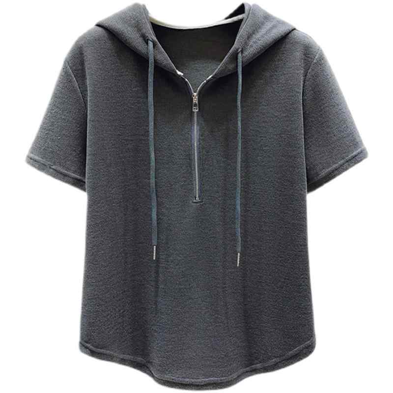 Tシャツ トップス レディース おしゃれ ファッション シンプル 半袖 夏 薄手 ハーフジップ フード カジュアル 無地 ホワイト ブラック グレー 8,708円
