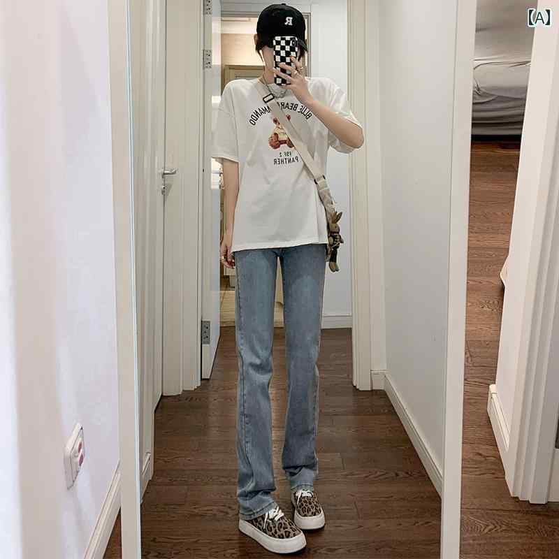 パンツ ズボン デニム ジーンズ レディース おしゃれ ファッション シンプル レディース ストレート 夏 薄手 ハイウエスト ワイドレッグ 大きいサイズ カジュアル｜セキュアデポ