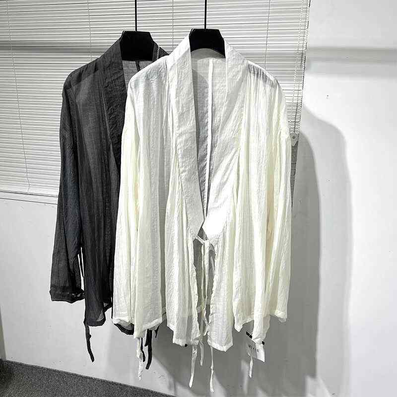 メンズ 紳士服 メンズ シャツ トップス 日焼け対策 レトロ モード シンプル 薄手 アイボリー グレー
