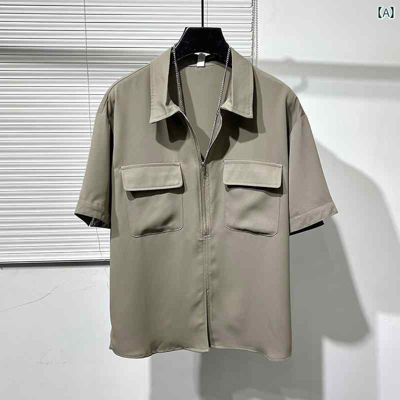 メンズ 紳士服 メンズ シャツ トップス 夏 レトロ 個性 モード シンプル カーキ 大きめサイズ