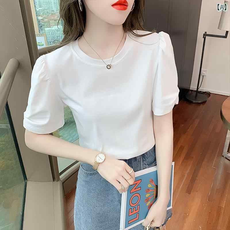 Tシャツ 半袖 パフスリーブ 夏 スリムフィット 通勤 通学 ショッピング ホームウェア レディース 大人 レディース 8,783円
