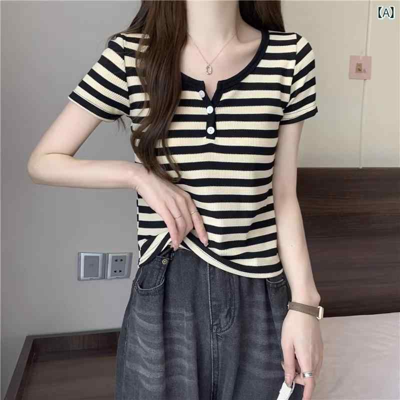 レディース Tシャツ Vネック ストラップ 半袖 夏 スリムフィット ベーシック シンプル 快適コーデ キュート トップス レディース カジュアル 普段着 ファッション