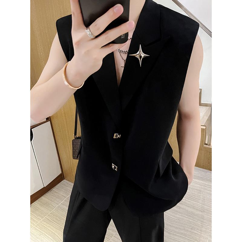 メンズ メンズ メタルスーツ ベスト ゆったり 夏 ファッション ノースリーブベスト ジャケット かっこいい シングルブレスト