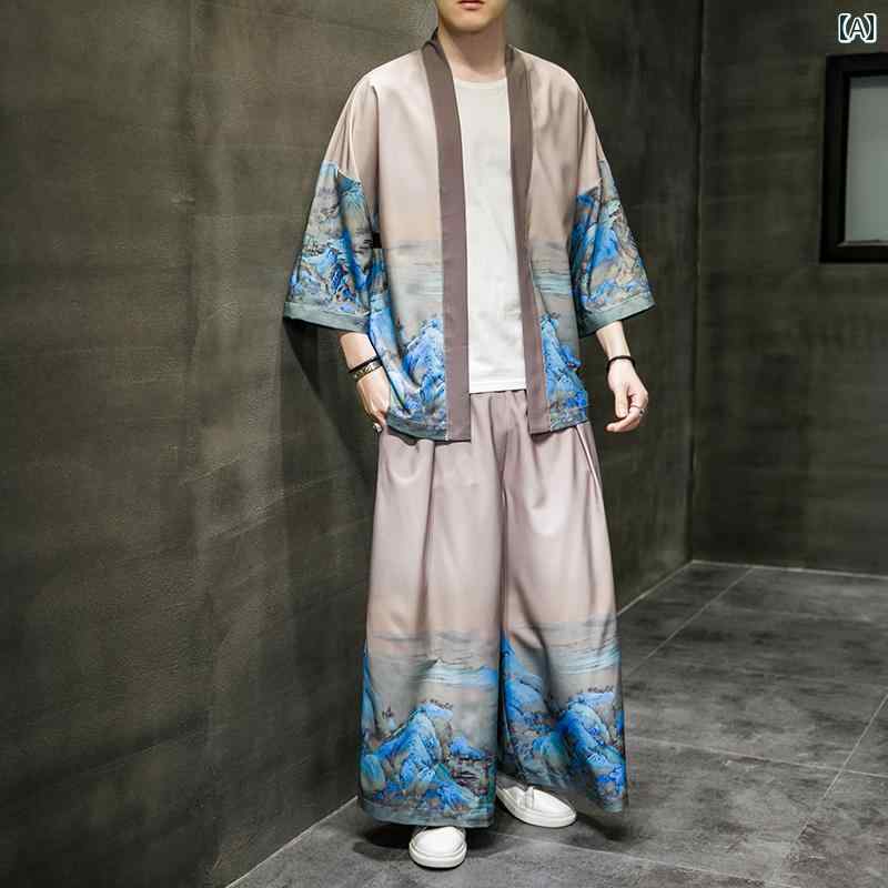中華 背広 カンフー服 メンズ 夏 ジレー 刷り上げる布 メンズ 漢服 刷り上げる 薄っぺら セットアップ 大きめ大きさ 瀬戸もの風 唐装 上下仕掛ける
