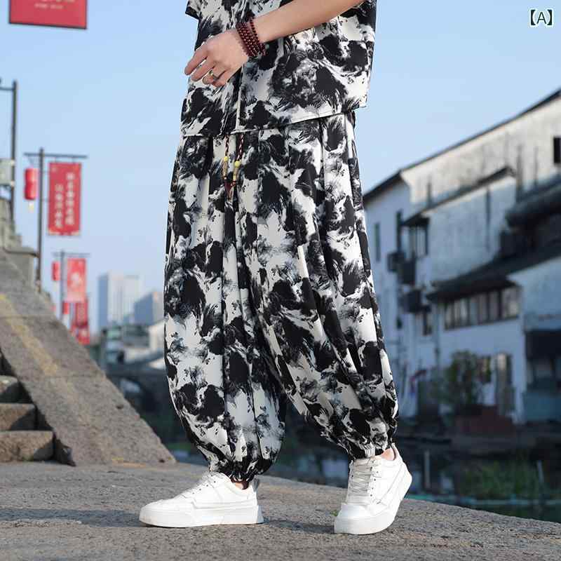 サルエル パンツ メンズ 紳士服 メンズ パンツ ボトムス カジュアル ゆったり 大きめサイズ チャイナ風 レトロ 夏 インク