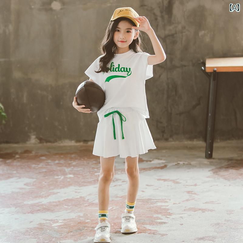 子供服 女の子 スーツ 夏 子供 半袖 スカート パンツ スポーツ 2点 セット かわいい スポーティー