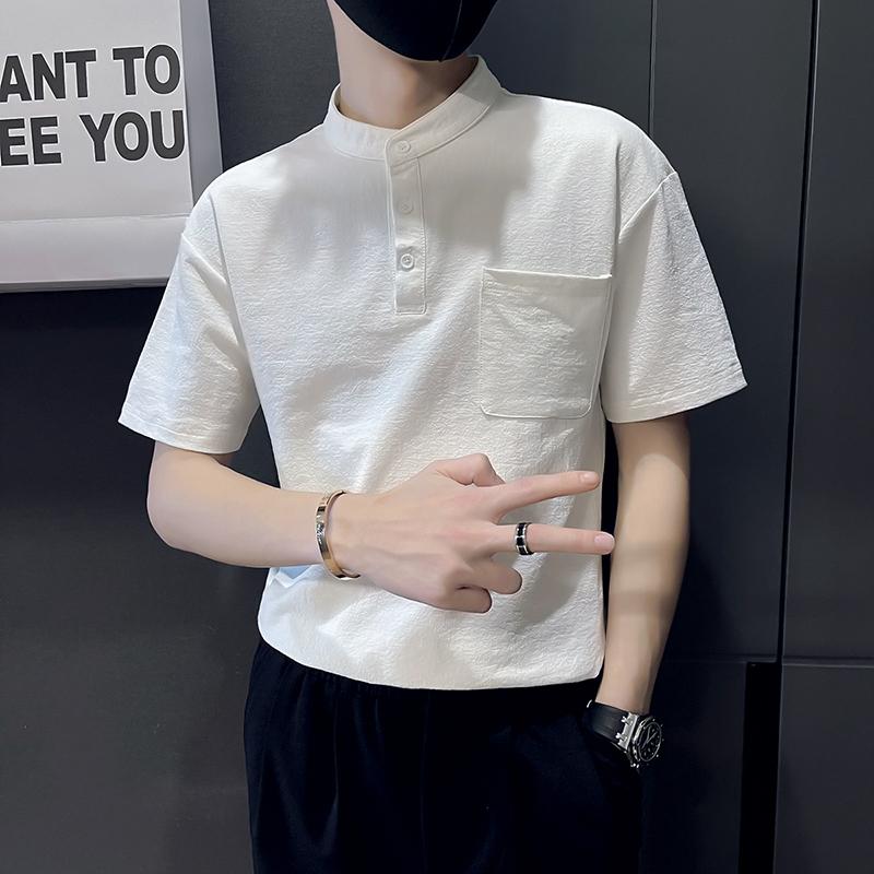 メンズ スタンドカラー Tシャツ 半袖 夏 紳士服 スリム ポロシャツ トップス メンズ ひんやり 涼しい 快適 ラウンドネック 薄手 スリムフィット ファッション スタイリッシュ